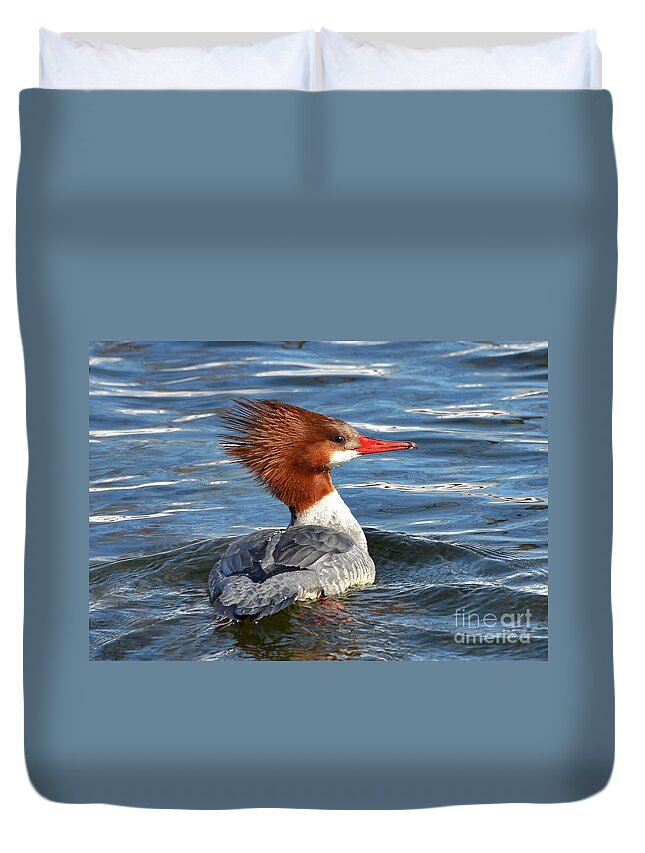 Duck Duvet Cover featuring the photograph Bad Hair Day by Rodney Campbell