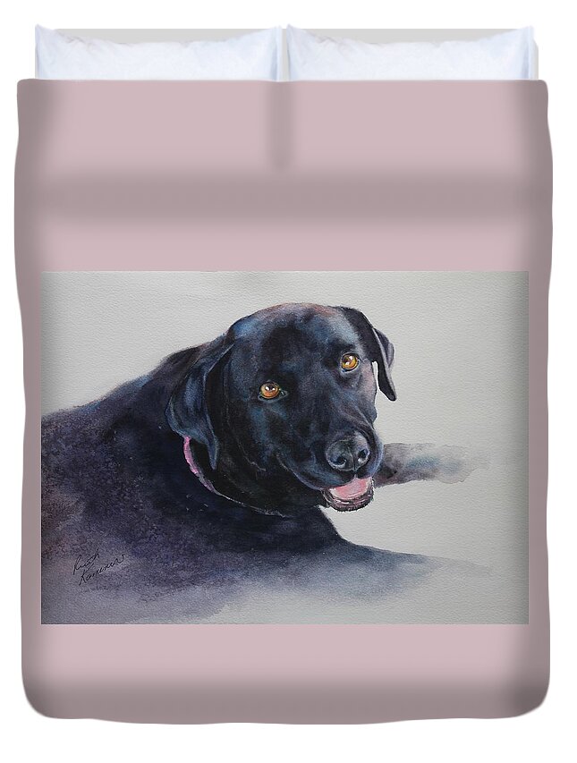 Black Lab Duvet Cover featuring the painting Bailey by Ruth Kamenev