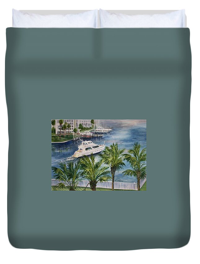 Cabin Cruiser Duvet Cover featuring the painting Balcony View by Roxanne Tobaison