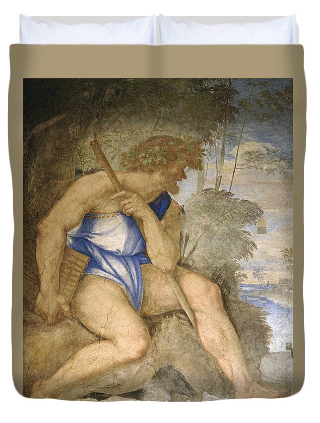 Art Duvet Cover featuring the photograph Baldassare Peruzzi 1481-1536. Italian Architect And Painter. Villa Farnesina. Polyphemus. Rome by Baldassarre Peruzzi