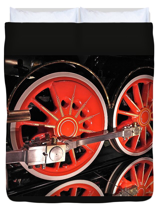 Baldwin Locomotive Works Duvet Cover featuring the photograph Virginia and Truckee No 13 Baldwin Locomotive Works Philadelphia Engine Wheel Detail by Michele Myers