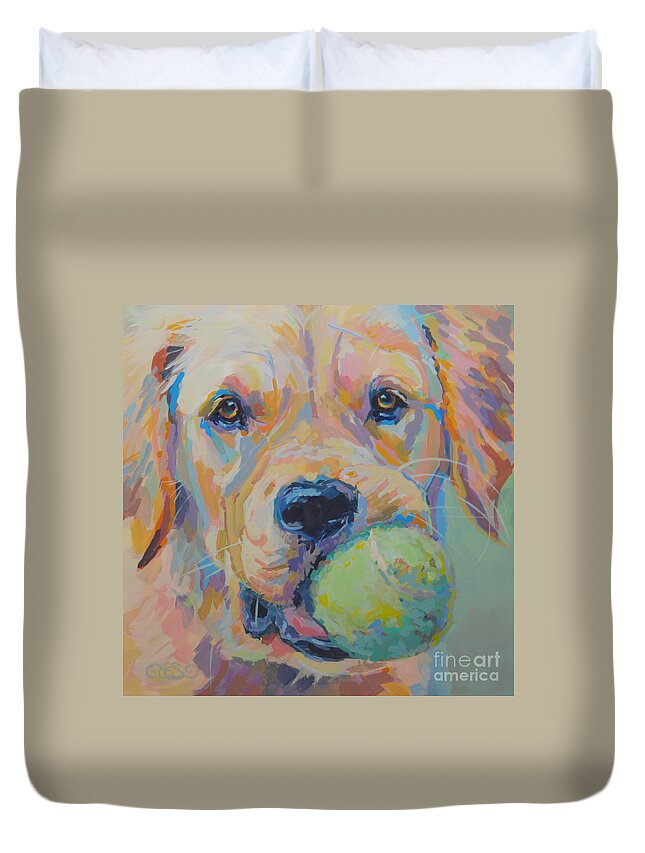 Golden Retriever Duvet Cover featuring the painting Ball by Kimberly Santini