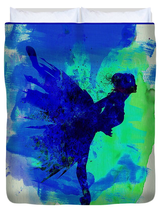 Ballet Duvet Cover featuring the painting Ballerina on Stage Watercolor 2 by Naxart Studio