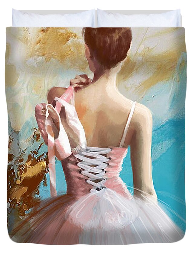 Women Duvet Cover featuring the painting Ballerina's Back by Corporate Art Task Force