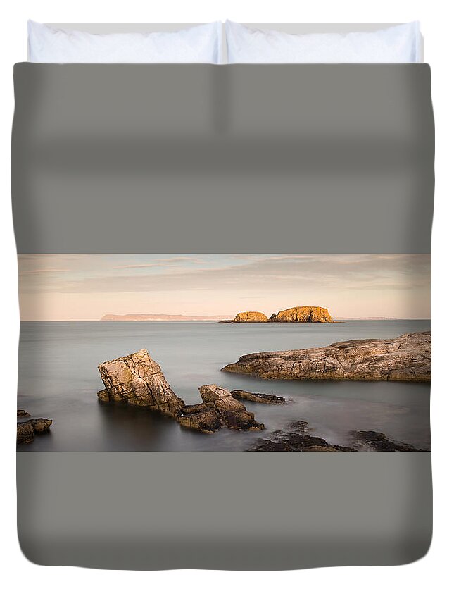 Sheep Island Duvet Cover featuring the photograph Ballintoy Bay by Nigel R Bell