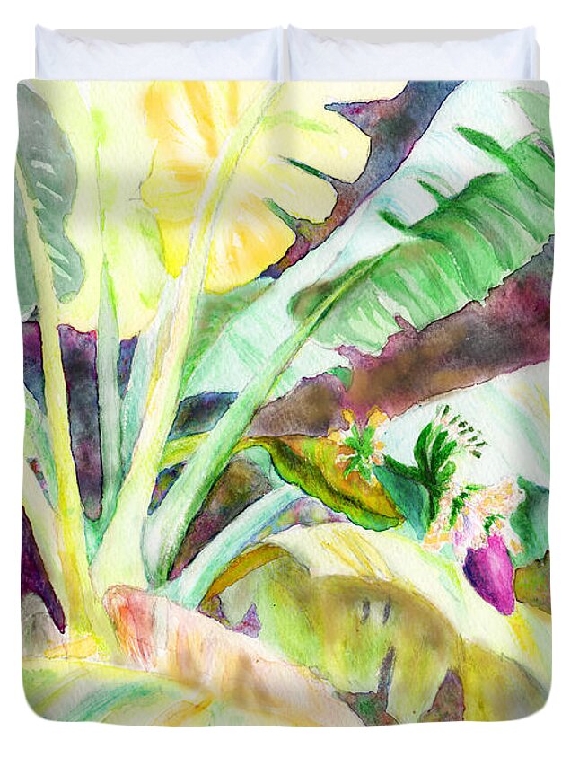 Tropical Paintings Duvet Cover featuring the painting Banana Tree by C Sitton