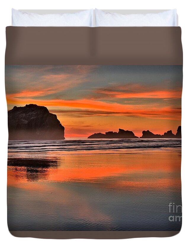 Bandon Beach Duvet Cover featuring the photograph Bandon Orange Pastels by Adam Jewell