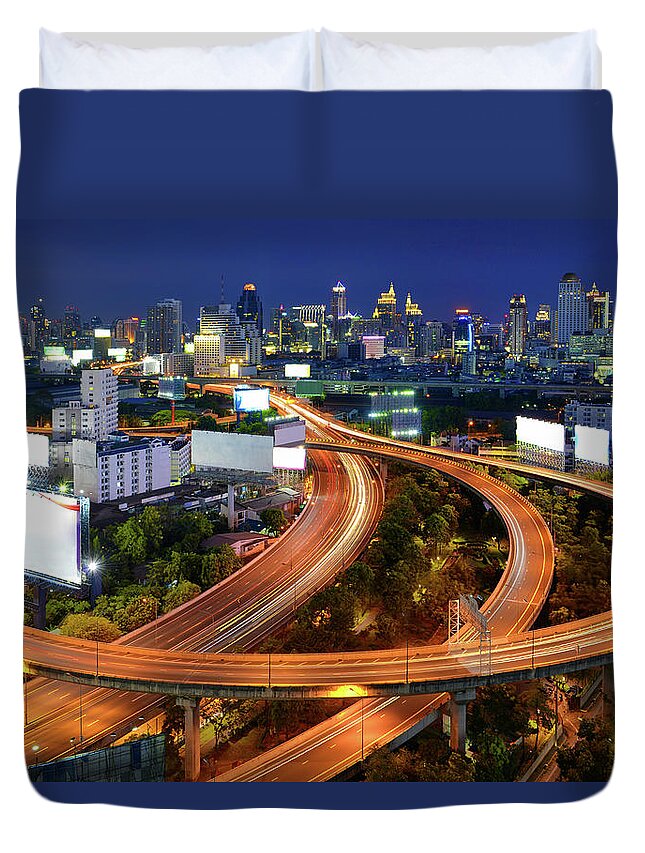 Outdoors Duvet Cover featuring the photograph Bangkok Night_expressway Thailand by Nanut Bovorn