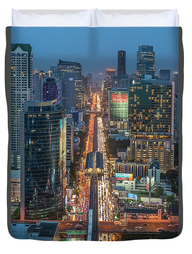 Outdoors Duvet Cover featuring the photograph Bangkok Skyscraper & Transporation by Thanapol Marattana