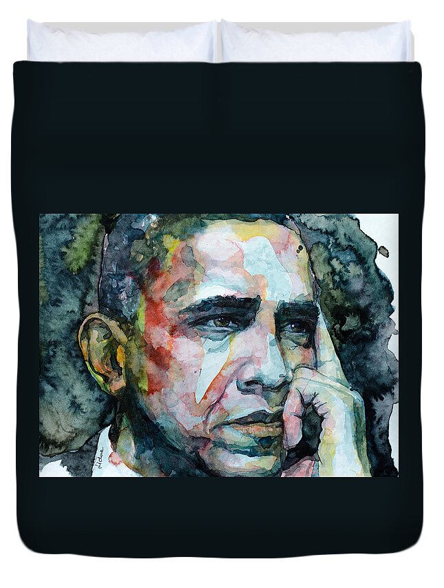 Obama Duvet Cover featuring the painting Barack by Laur Iduc