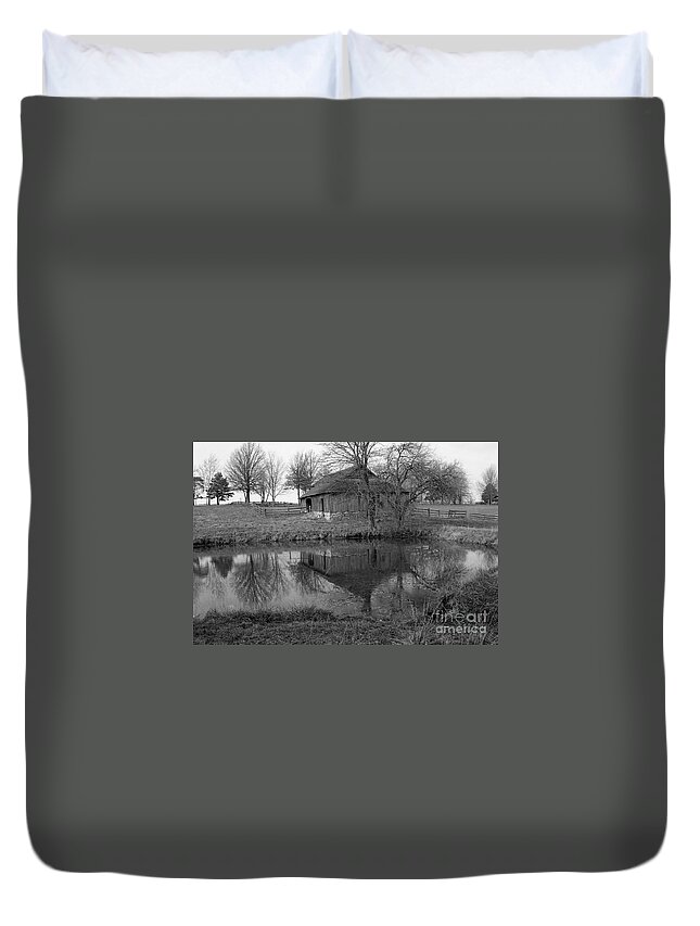 Black And White Duvet Cover featuring the photograph Barn Reflection by Crystal Nederman