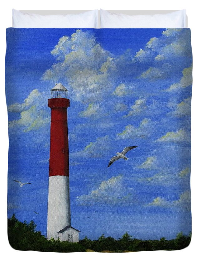 Barnegat Lighthouse Duvet Cover featuring the painting Barnegat Lighthouse by Catherine Howley