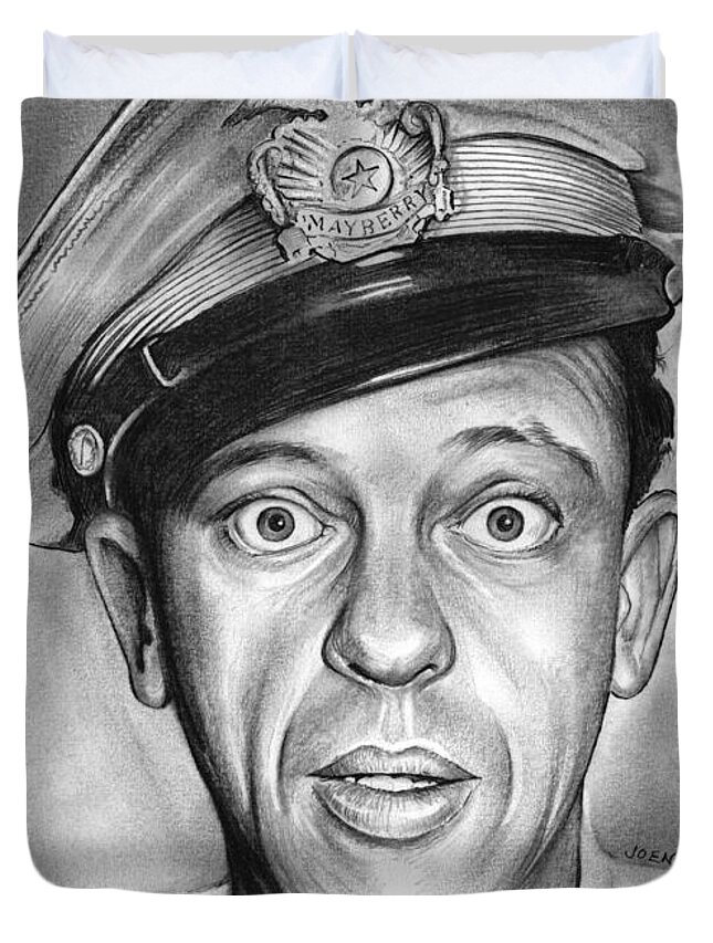 Barney Fife Duvet Cover featuring the drawing Barney Fife by Greg Joens