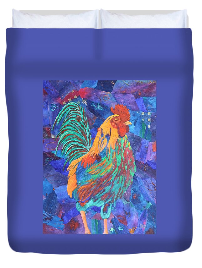 Rooster Duvet Cover featuring the painting Barnyard Dude by Nancy Jolley