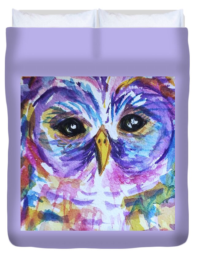 Barred Owl Duvet Cover featuring the painting Barred Owl - Square Format by Ellen Levinson