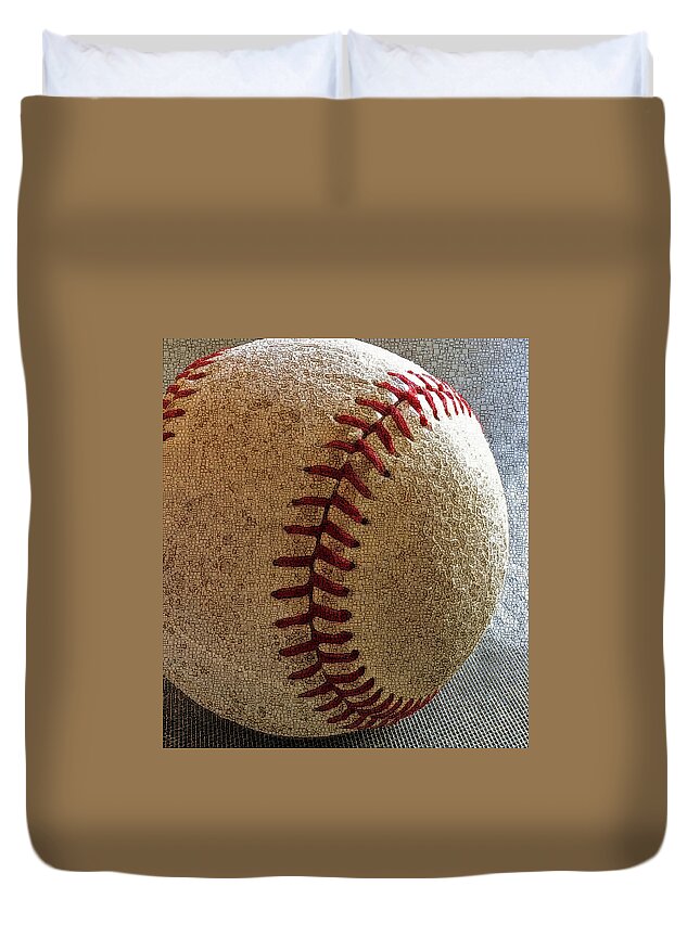 Baseball baseball Macro Mlb sports Photography abstract Art Sports Duvet Cover featuring the photograph Baseball Macro Phone Cases and Cards by Bill Owen