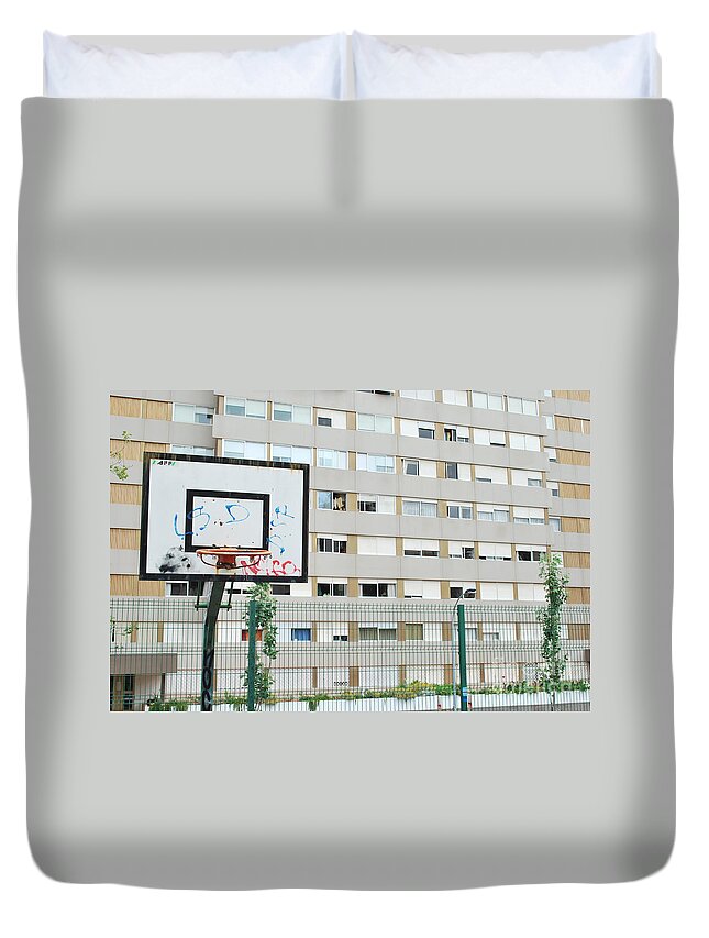 Basket Duvet Cover featuring the photograph Basketball court in a social neighbourhood by Luis Alvarenga