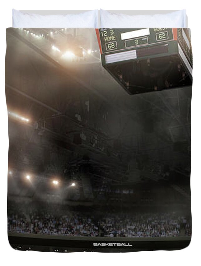 Goal Duvet Cover featuring the photograph Basketball Player About To Slam Dunk by Peepo