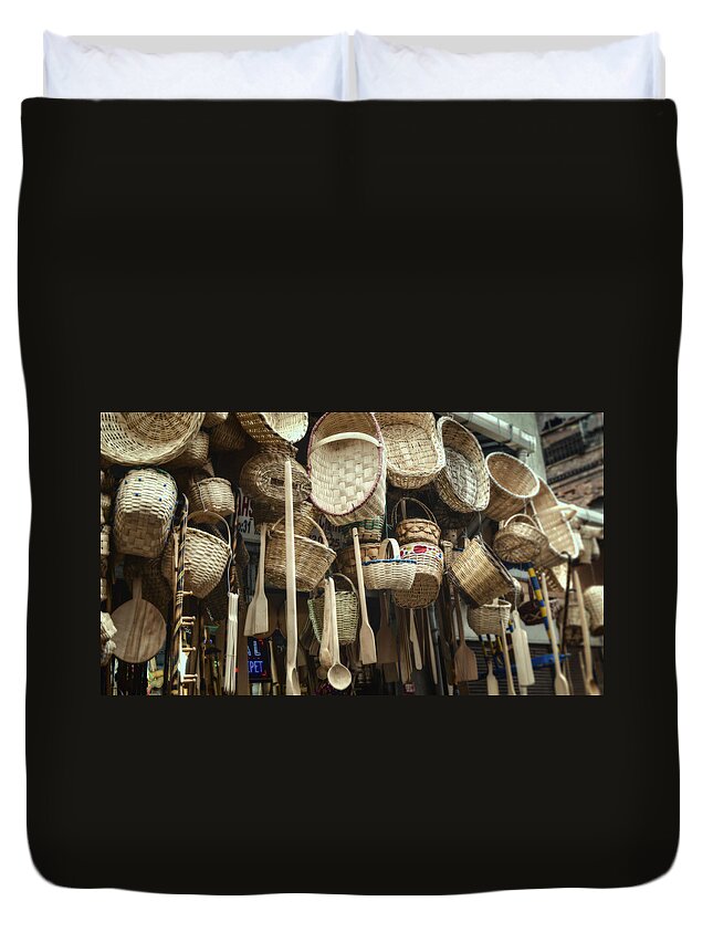 Background Duvet Cover featuring the photograph Baskets and Spoons by Joan Carroll