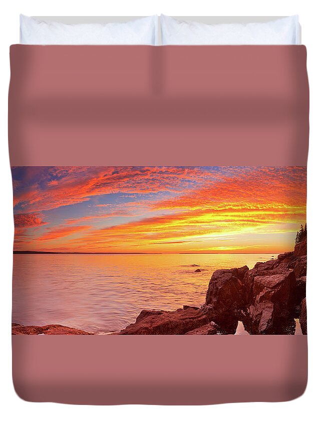 Water's Edge Duvet Cover featuring the photograph Bass Harbor Head Lighthouse, Acadia Np by Sara winter
