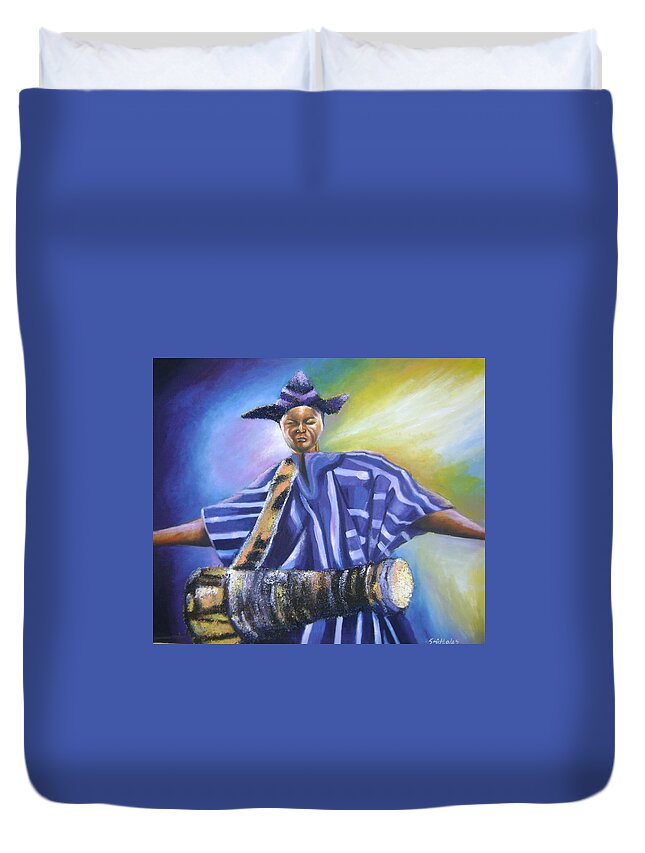 Oil Duvet Cover featuring the painting Bata Drummer by Olaoluwa Smith