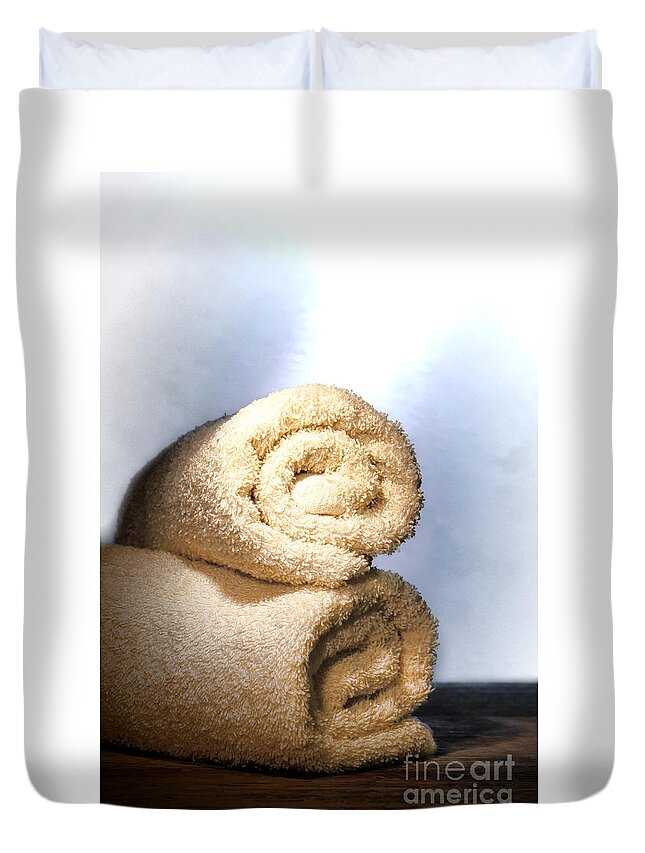 Cotton Duvet Cover featuring the photograph Bath Towels by Olivier Le Queinec