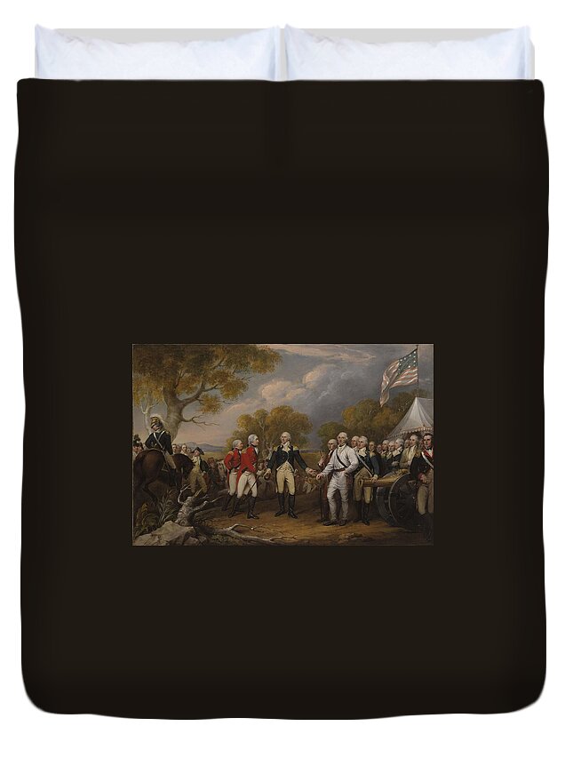 Trumbull Duvet Cover featuring the painting Battle Of Saratoga, The British General John Burgoyne Surrendering by John Trumbull