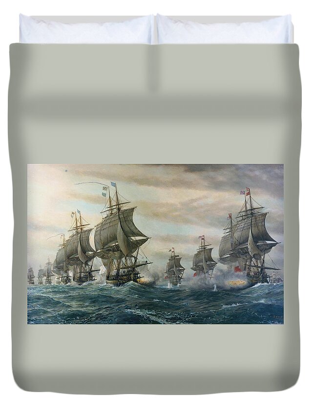 Battle Of Virginia Capes Duvet Cover featuring the painting Battle Of Virginia Capes by Celestial Images