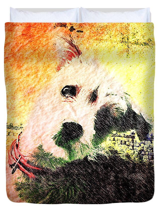 Puppy Duvet Cover featuring the mixed media Baxter by Kevyn Bashore