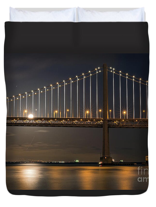 Bay Bridge Duvet Cover featuring the photograph Bay Bridge Moon Rising by Kate Brown