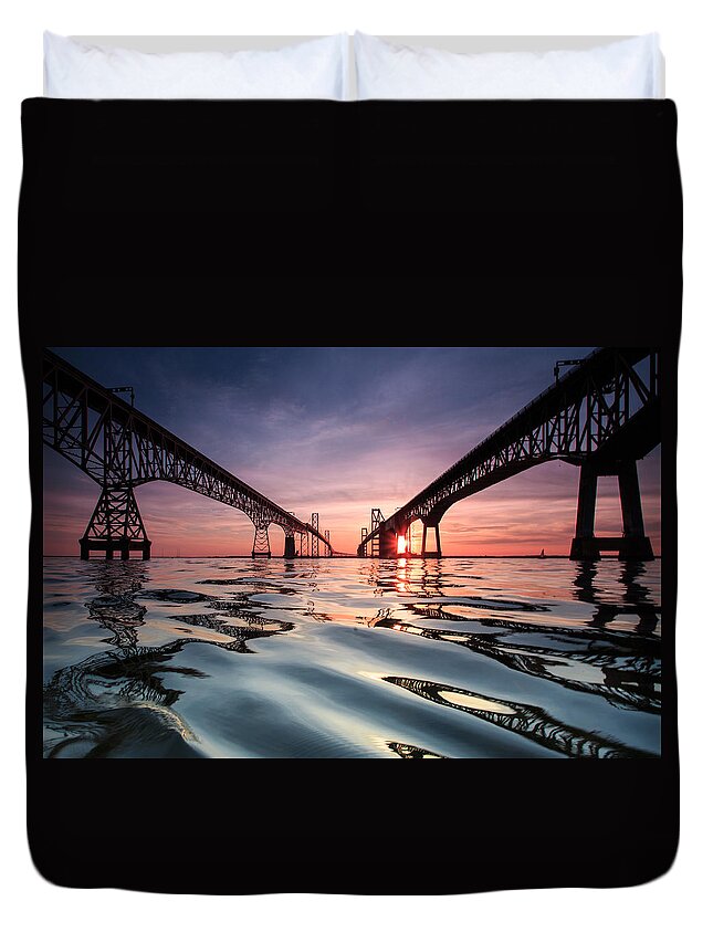 Bay Bridge Duvet Cover featuring the photograph Bay Bridge Reflections by Jennifer Casey