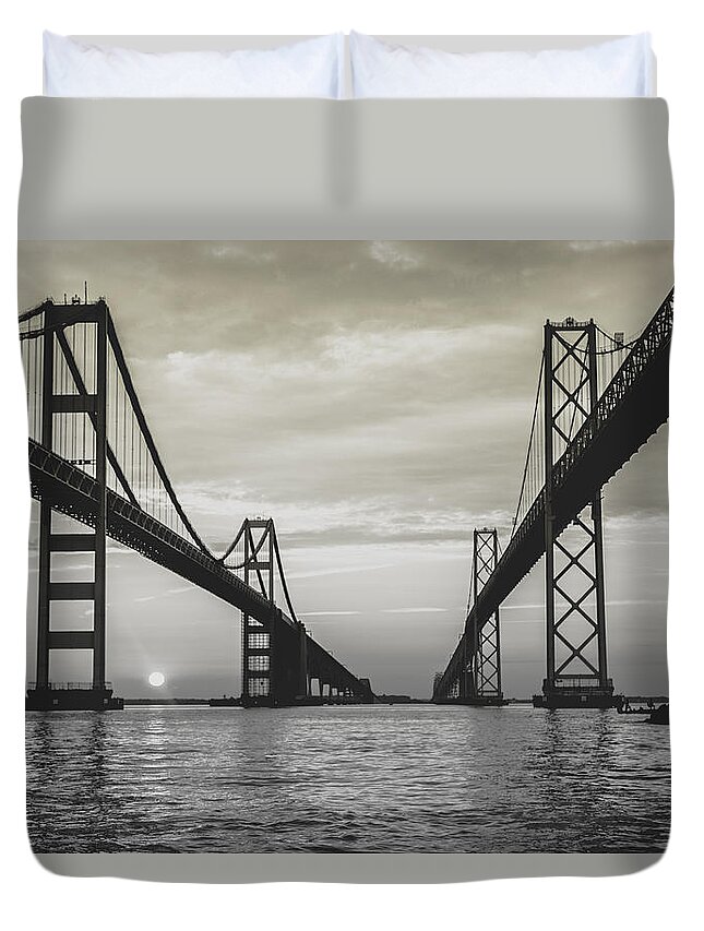 Sunrise Duvet Cover featuring the photograph Bay Bridge Strong by Jennifer Casey