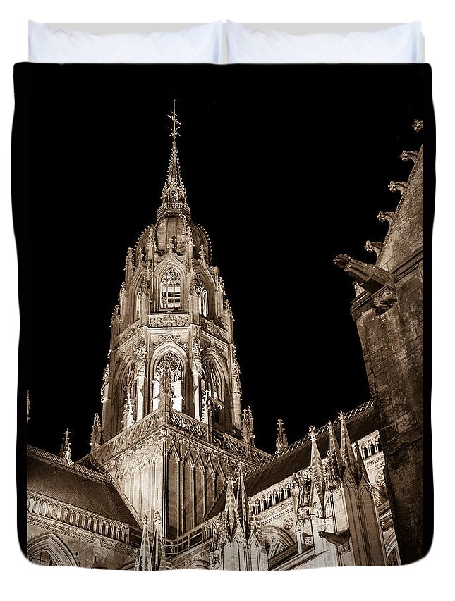 Normandy Duvet Cover featuring the photograph Bayeux Cathedral at Night by W Chris Fooshee