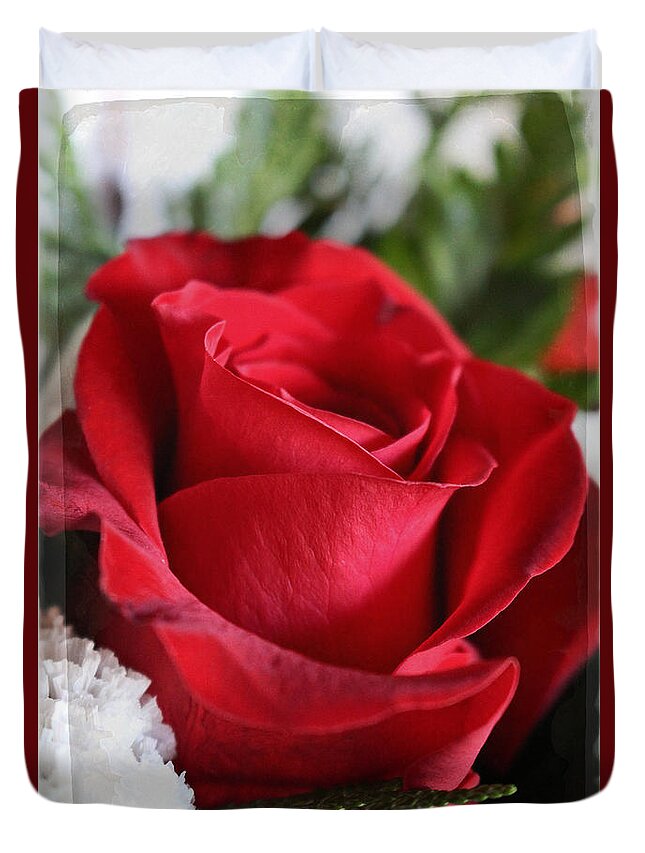 Red Rose Duvet Cover featuring the photograph Be Inspired With Flowers and Art by Ella Kaye Dickey