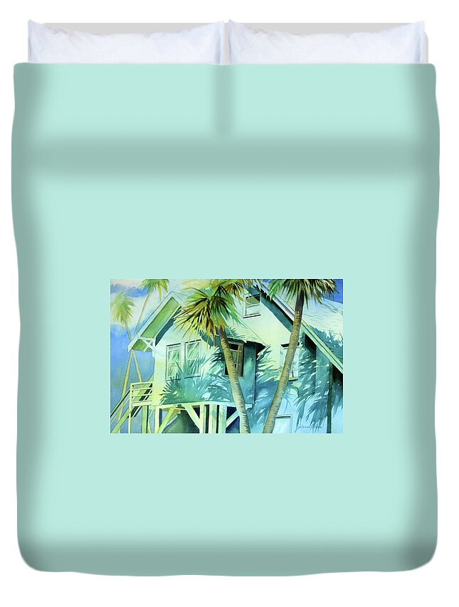 Art Duvet Cover featuring the painting Beach Cottage by Julianne Felton