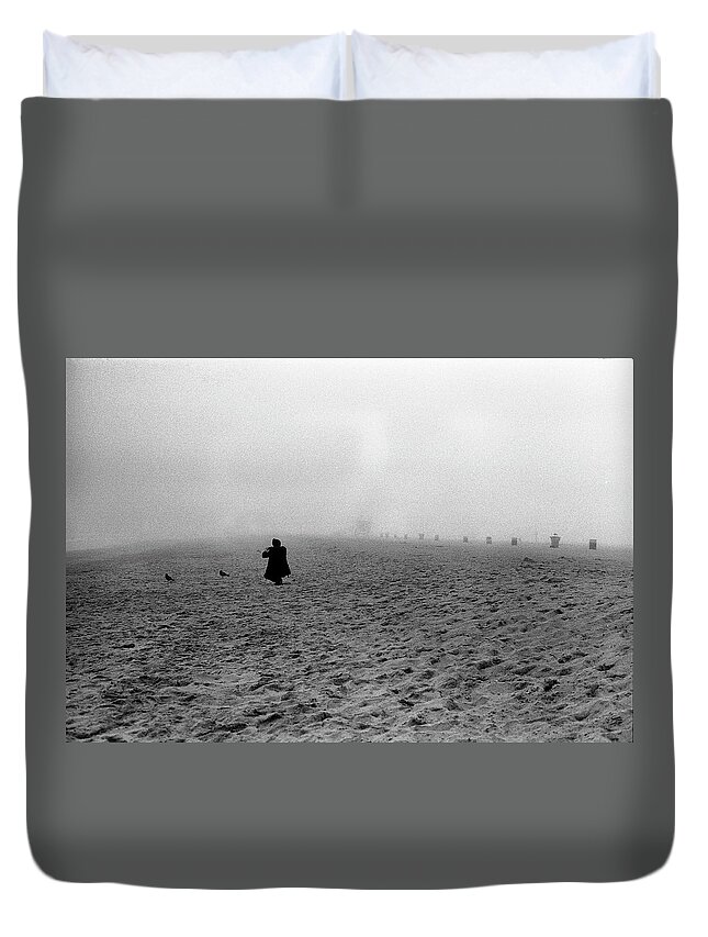 People Duvet Cover featuring the photograph Beach In Winter by Phuong Nguyen