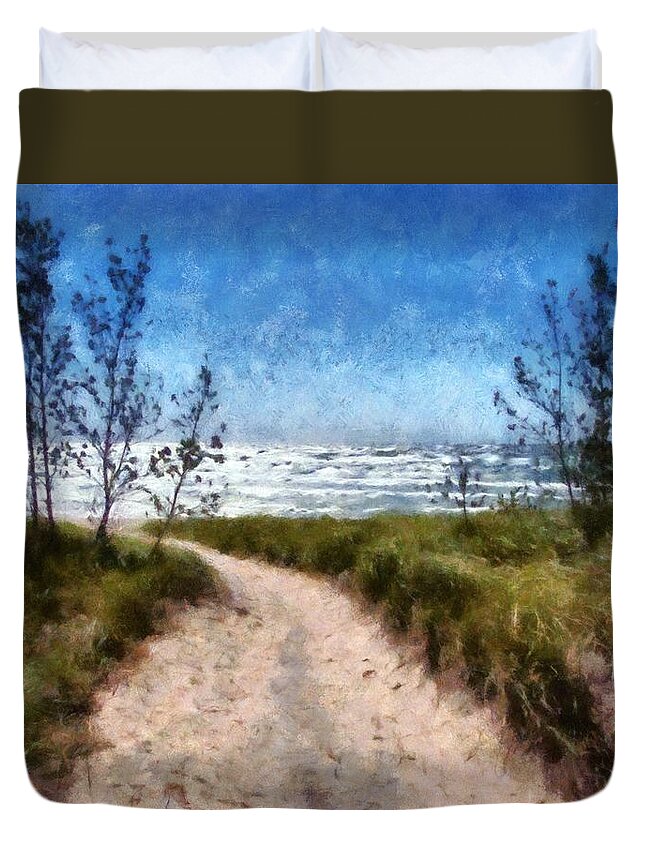 Lake Michigan Duvet Cover featuring the photograph Beach Path by Michelle Calkins