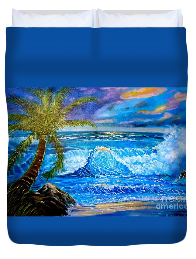 Beach Duvet Cover featuring the painting Beach Sunset in Hawaii by Jenny Lee