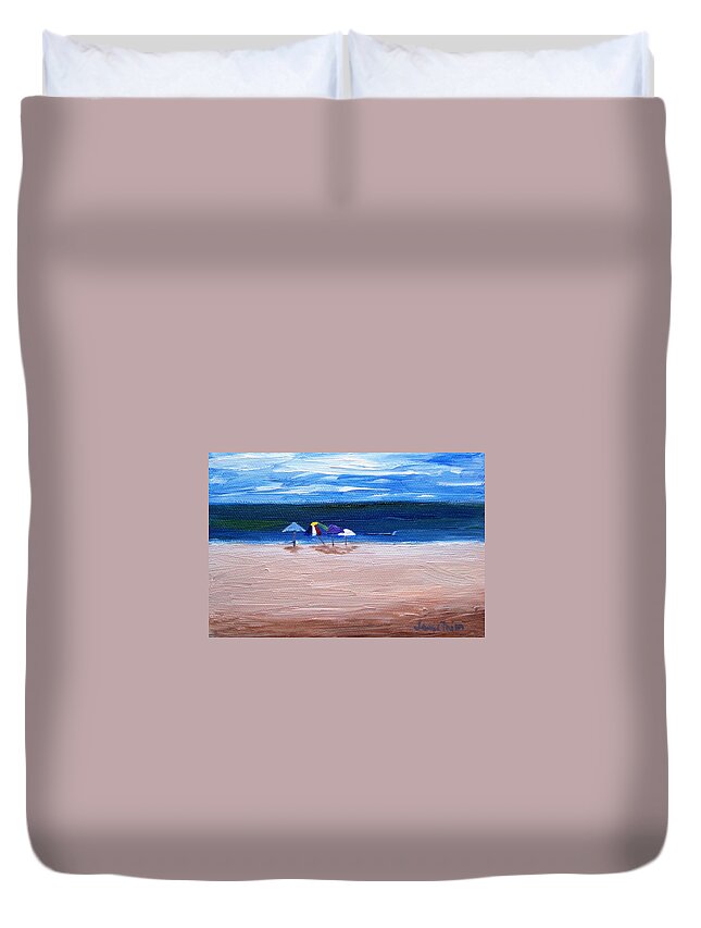 Beach Duvet Cover featuring the painting Beach Umbrellas by Jamie Frier