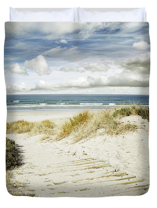 Beach Duvet Cover featuring the photograph Beach view by Les Cunliffe