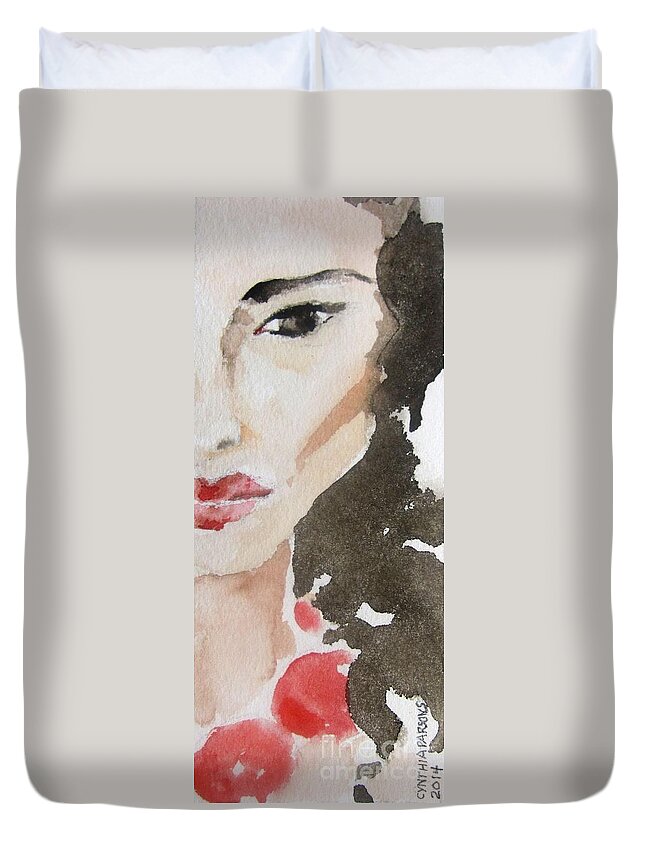 Woman Duvet Cover featuring the painting Beaded by Cynthia Parsons