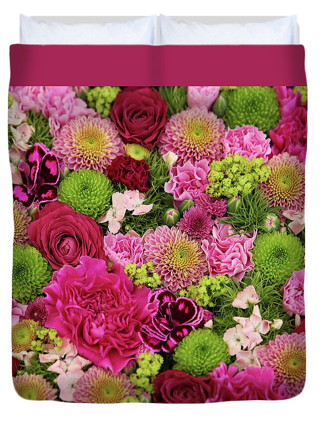 Chrysanthemum Duvet Cover featuring the photograph Beautiful Bunch Of Colorful Flowers by Lubilub