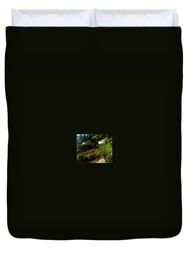 Wallpaper Buy Art Print Phone Case T-shirt Beautiful Duvet Case Pillow Tote Bags Shower Curtain Greeting Cards Mobile Phone Apple Android Cottage Hill On Top Mountain Mussoorie Dehradun India Salman Ravish Khan Duvet Cover featuring the photograph Beautiful Cottage by Salman Ravish