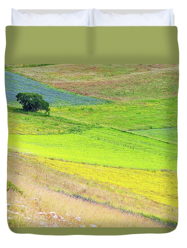 Putting Green Duvet Cover featuring the photograph Beautiful Flower Field ,bush, Tree by Pavliha