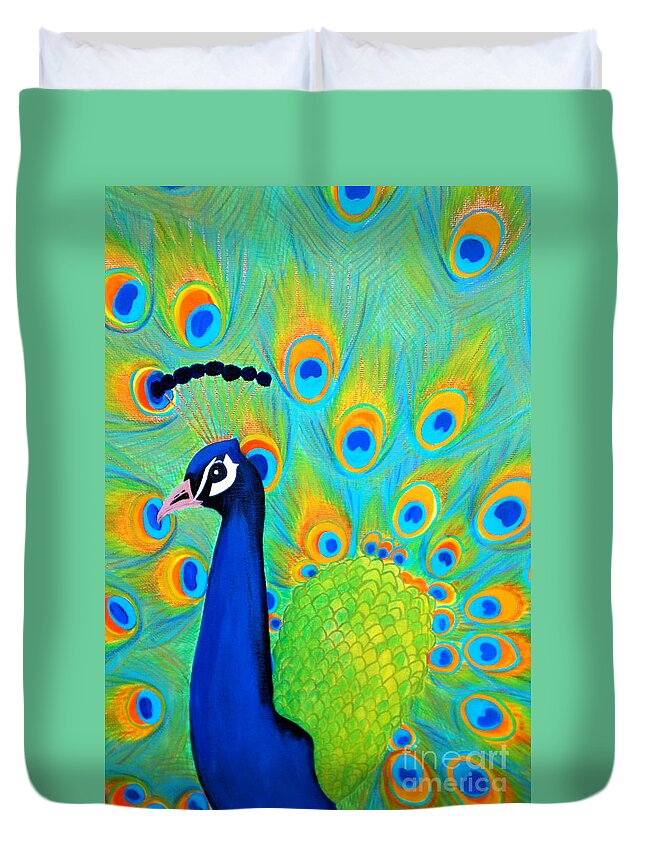 Peacock Duvet Cover featuring the painting Beautiful Peacock by Oksana Semenchenko