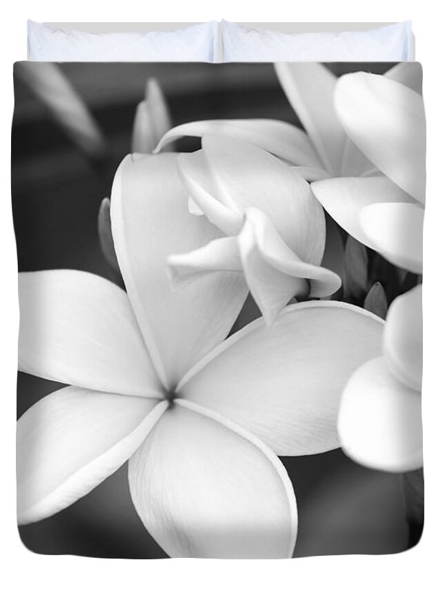 Art Duvet Cover featuring the photograph Beautiful Plumeria in Black and White by Sabrina L Ryan