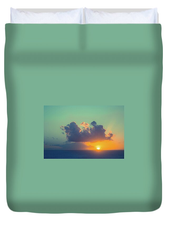Scenics Duvet Cover featuring the photograph Beautiful Sunset On Sea Horizon by Jaminwell