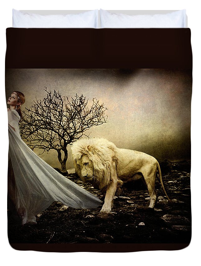 Animal Duvet Cover featuring the digital art Beauty and the Beast by Davandra Cribbie