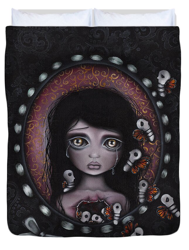 Skeleton Duvet Cover featuring the painting Beauty within me by Abril Andrade