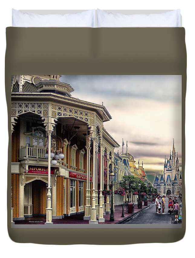 Magic Kingdom Duvet Cover featuring the photograph Before The Gates Open Main Street Magic Kingdom WDW by Thomas Woolworth